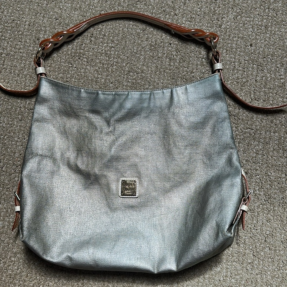 Dooney and Bourke vintage butler silver lacquered fabric bag leather strap